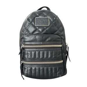Marc by Marc Jacobs Domo Biker Black Quilted Leather Zip Backpack with Pockets